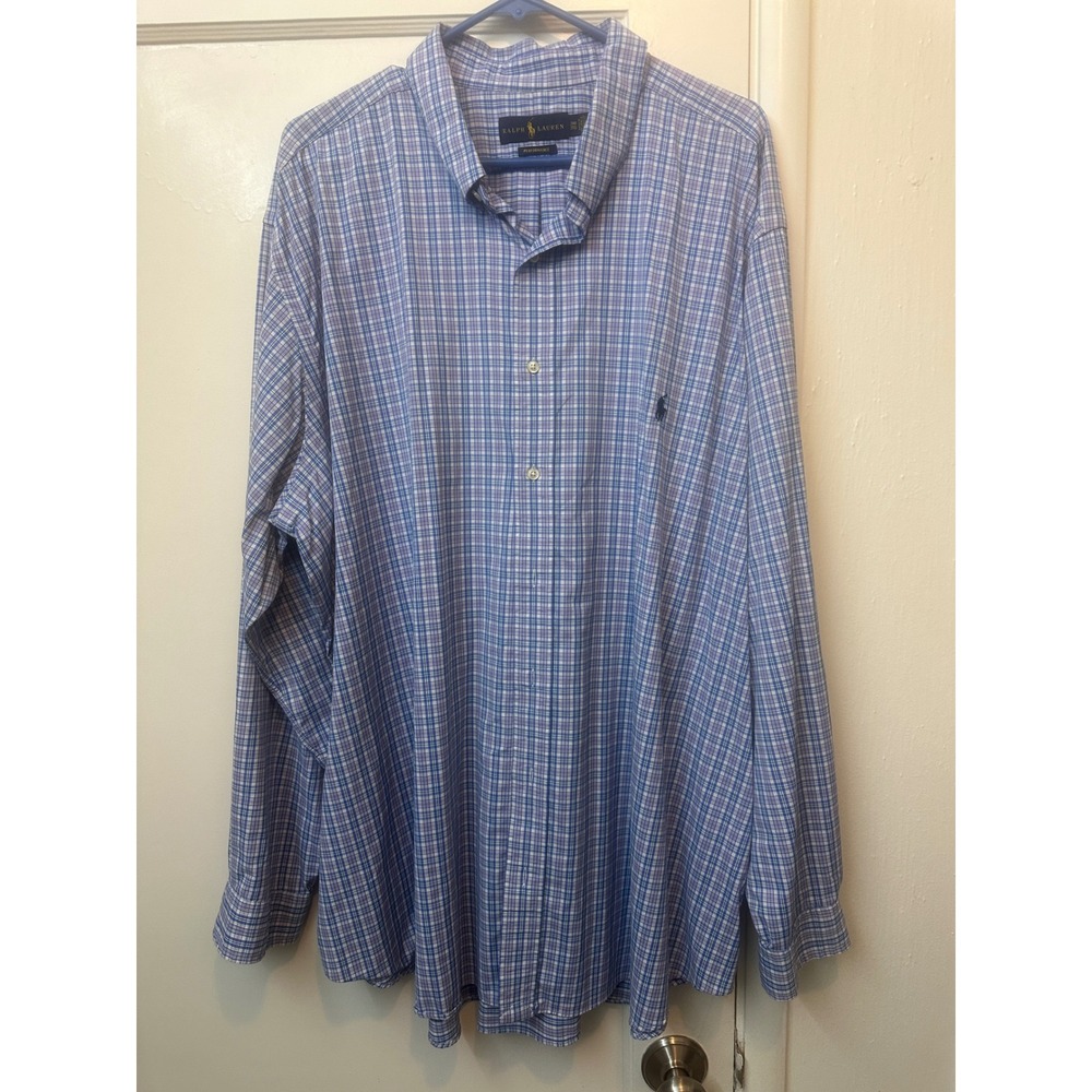 Ralph Lauren Performance Mens 3XB Blue Plaid Button Down Shirt Big Tall Long Slv